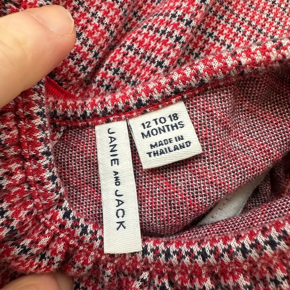 Janie and Jack Girls Houndstooth Jacquard Dress Red/White/Blue NWOT (12-18 Mo)